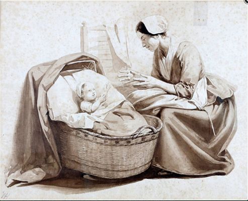  Moeder met kind bij wieg 